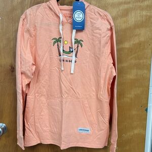 Life Is Good Coral Hoodie with Sunset Design